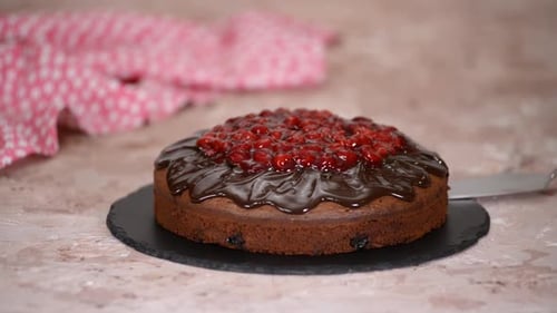 Delicious Homemade Chocolate Pie with Cherry Sauce