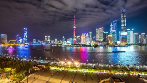 Timelapse of city skyline from day to night in Shanghai china