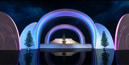 Escenario virtual con árbol de Navidad