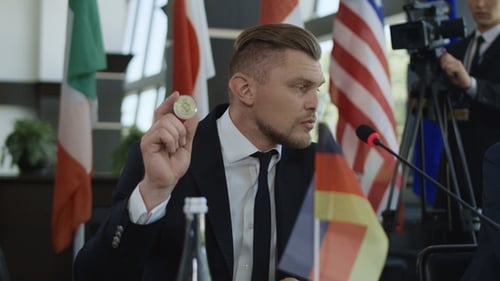 German Statesman Giving Speech of Cryptocurrency