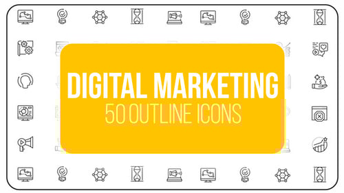 Digital Marketing and Ecommerce - 50 Thin Line Icons