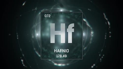 Hafnium as Element 72 of the Periodic Table on Green Background in Spanish Language