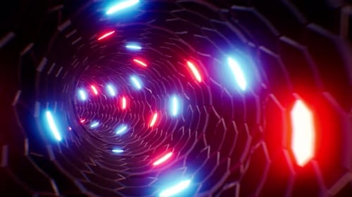 4K Tunnel Red And Blue Light Polygon Shape 01