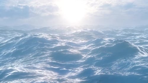 Sunlight Reflecting Off Deep Sea Ocean Waves with Sun in Cloudy Sky - 1080p