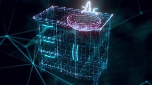 Marble Bathroom Sink Hologram Close Up 4k