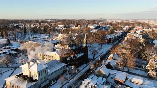 AERIAL Orbital, American Township Of Lititz, Pennsylvania During Snowfall