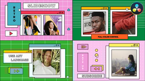 Apresentação de slides retrô de pop-ups para DaVinci Resolve