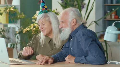 Happy Elderly Couple Celebrating Their Birthday on the Internet