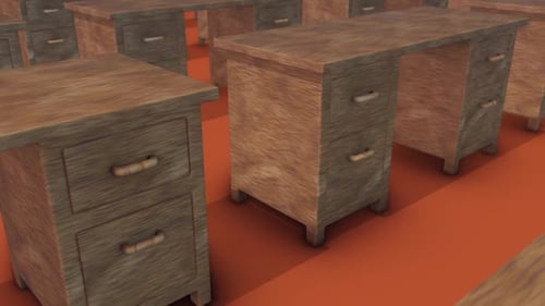 A Lot Of Wooden Desks In A Row Hd
