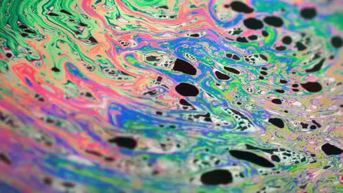 Wonderful structure of colorful bubbles. Chaotic motion.