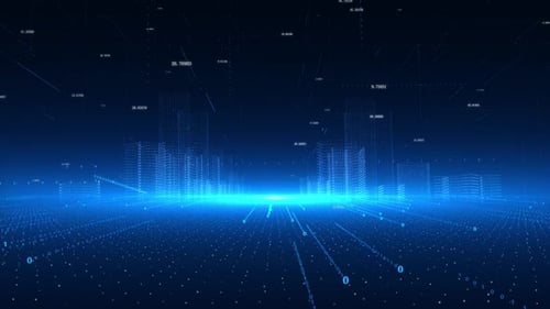 Background Of Holographic Particle Science Fiction City Promo