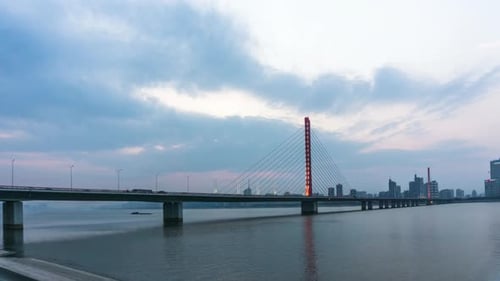 Timelapse of city skyline from day to night in hangzhou china