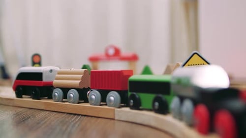 Wooden Toy Train Village Station Backdrop