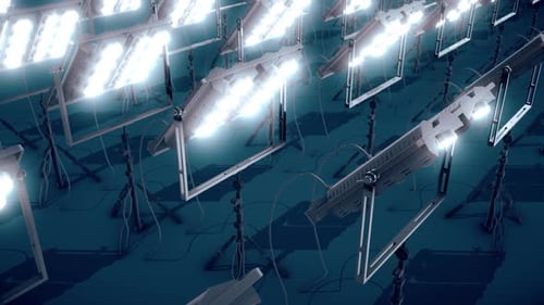 A Lot Of Studio Lights With Stand In A Row 4k