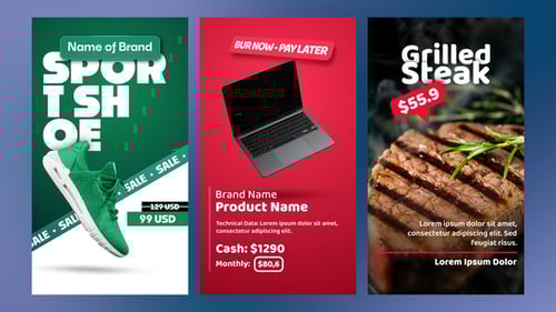 Animações verticais de promoção de produtos