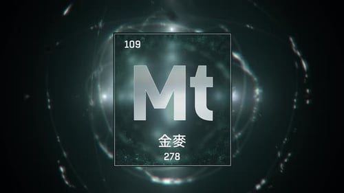 Meitnerium as Element 109 of the Periodic Table on Green Background in Chinese Language