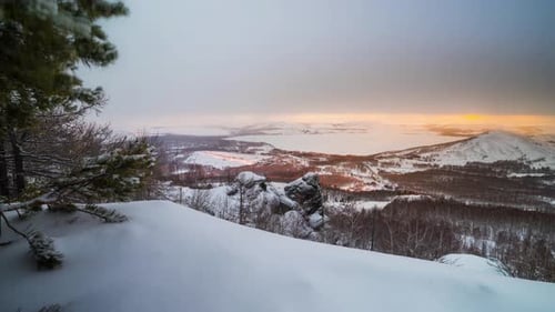 In the morning, the sun lit up the valley in the Ural Mountains