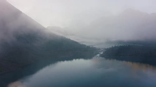 Multinskoe Lake in the Altai Mountains in Cloudy Morning
