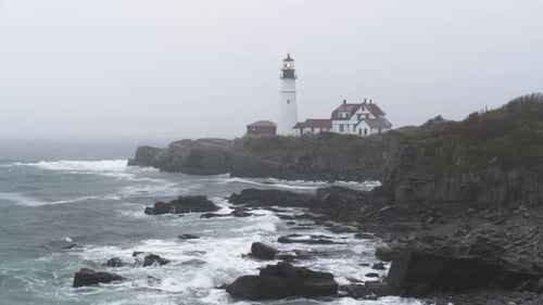Portland Head Light station in the rain in Maine.