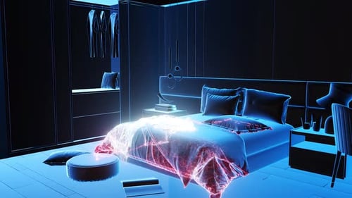 Konzept von Smart Home Das Schlafzimmer Hud Hologramm Scannen HD
