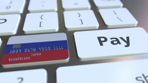 Bank Card Featuring Flag of Russia As a Key on a Keyboard