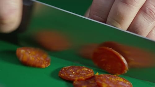 Cutting Pepperoni Stick into Slices