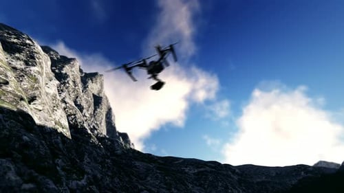 Drone Flying Between the Mountains