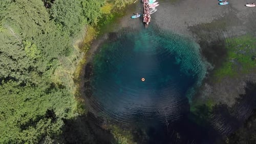 People Tourists Resting Near the Blue Clear Lake