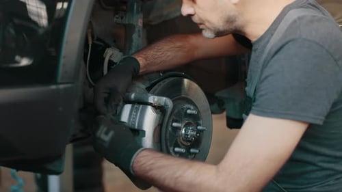 Selective Focus Disc Brake on Car Car Brake Repairing in Garage