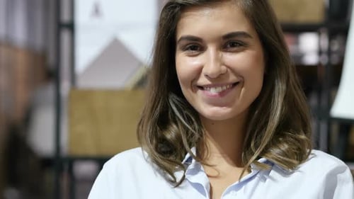 Riendo, encantadora, niña, retrato