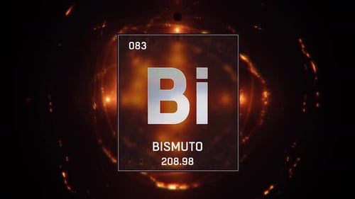 Bismuth as Element 83 of the Periodic Table on Orange Background in Spanish Language