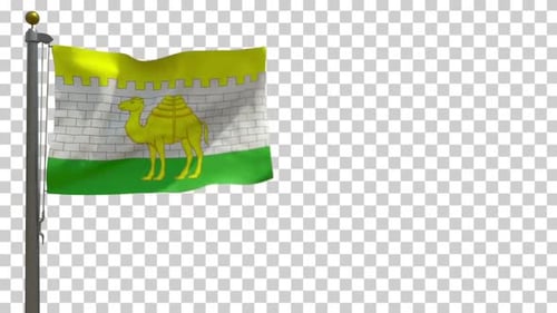 Chelyabinsk City Flag (Russia) on Flagpole with Alpha Channel - 4K