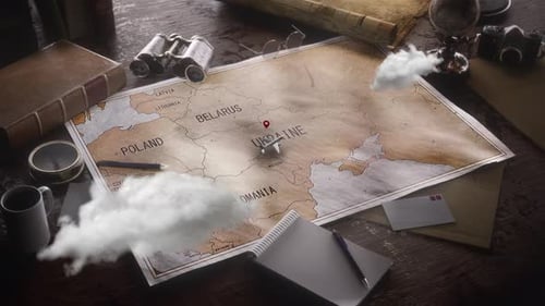 Vintage Travel World Map Country Ukraine Location