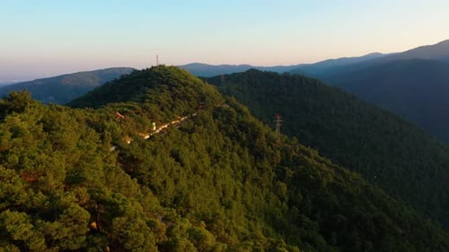 Aerial View of Mountains with Green Forests