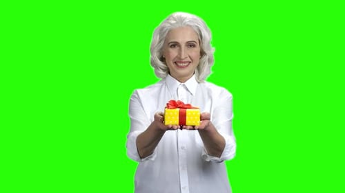 Woman Giving Present Box on Green Screen