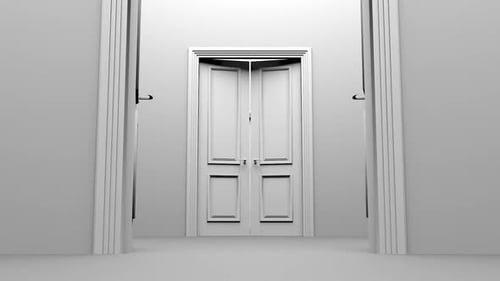 Viele weiße Räume öffnen ihre Türen.