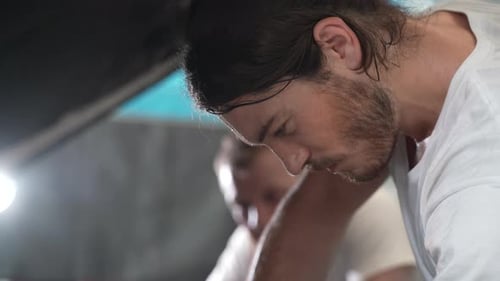 car mechanic are repair motor engine of automobile maintenance and service, auto vehicle technician