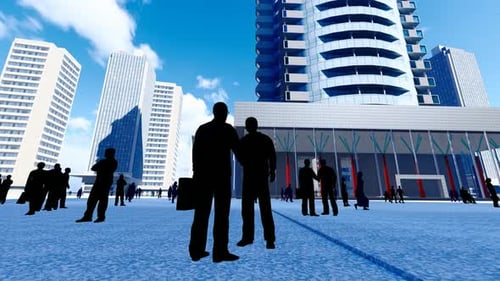 Silhueta de empresários de sucesso sob o prédio de escritórios