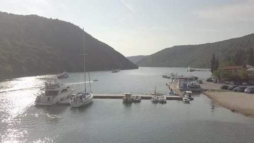 Small Marina In Fjord. Flat Color