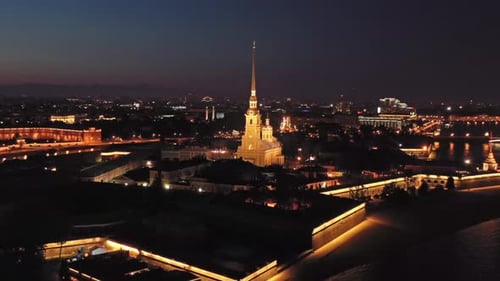 Aerial Night View of Peter and Paul Fortress