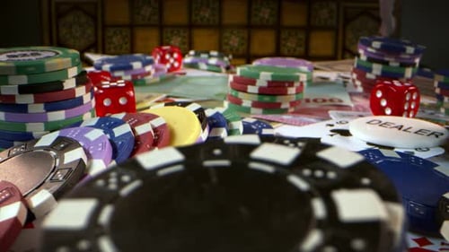 Gambling Money Poker Cards Red Dices And.Money Chips