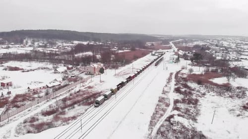 Railway road with freight trains