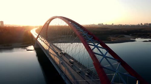Road Bridge Against the Backdrop of a Spectacular Sunset