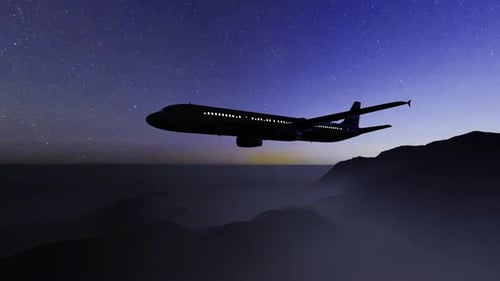 Milky Way And Silhouette Of A Airplane