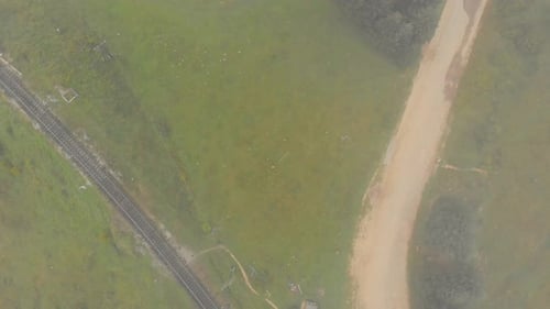 Top View of Railroad Track on Misty Morning