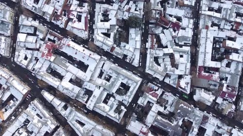 Traffic In The Snowy City Street Top View