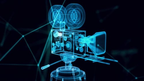 vintage movie camera hologram Close up 4k