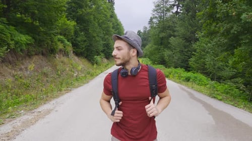 Peaceful man in the forest.