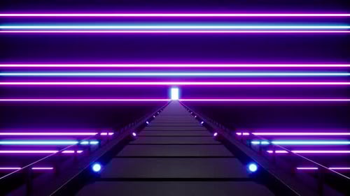 Der Weg zum Ausgang mit blinkenden Neonlichtern