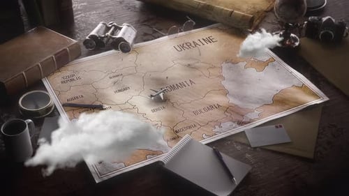 Vintage Travel World Map Country Romania Location